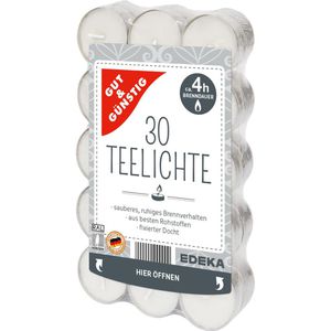 Gut&Günstig Teelichter weiß, Ø 38 mm, Höhe 20 mm, 4h Brenndauer, 30 Stück