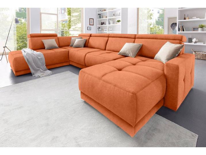 DOMO collection Wohnlandschaft Ava moderne Sitzheftung mit toller Doppelnaht, komfortabel, U-Form, mit Federkern, wahlweise mit Kopfteilverstellungen
