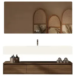 Badezimmermöbel-Set mit Sinterstein-Keramik-Waschbecken, Spiegel, Unterschrank und Ablaufgarnitur 100 × 55 cm【YBTC383-100】