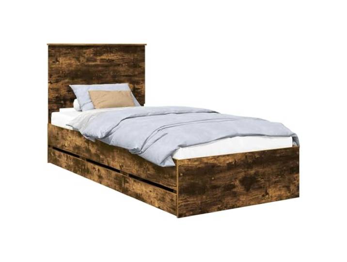 PUGYNBK Bettgestell Eiche rauchfarben, 75 x 190 cm Robustes Ingenieurholz, versteckte Aufbewahrung, modernes Design, einfache Montage