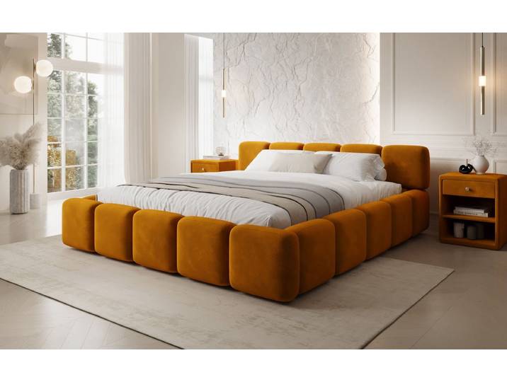 Designer Polsterbett Giulia Samt mit Stauraum - 180x200 - Blau - Luxusbetten24