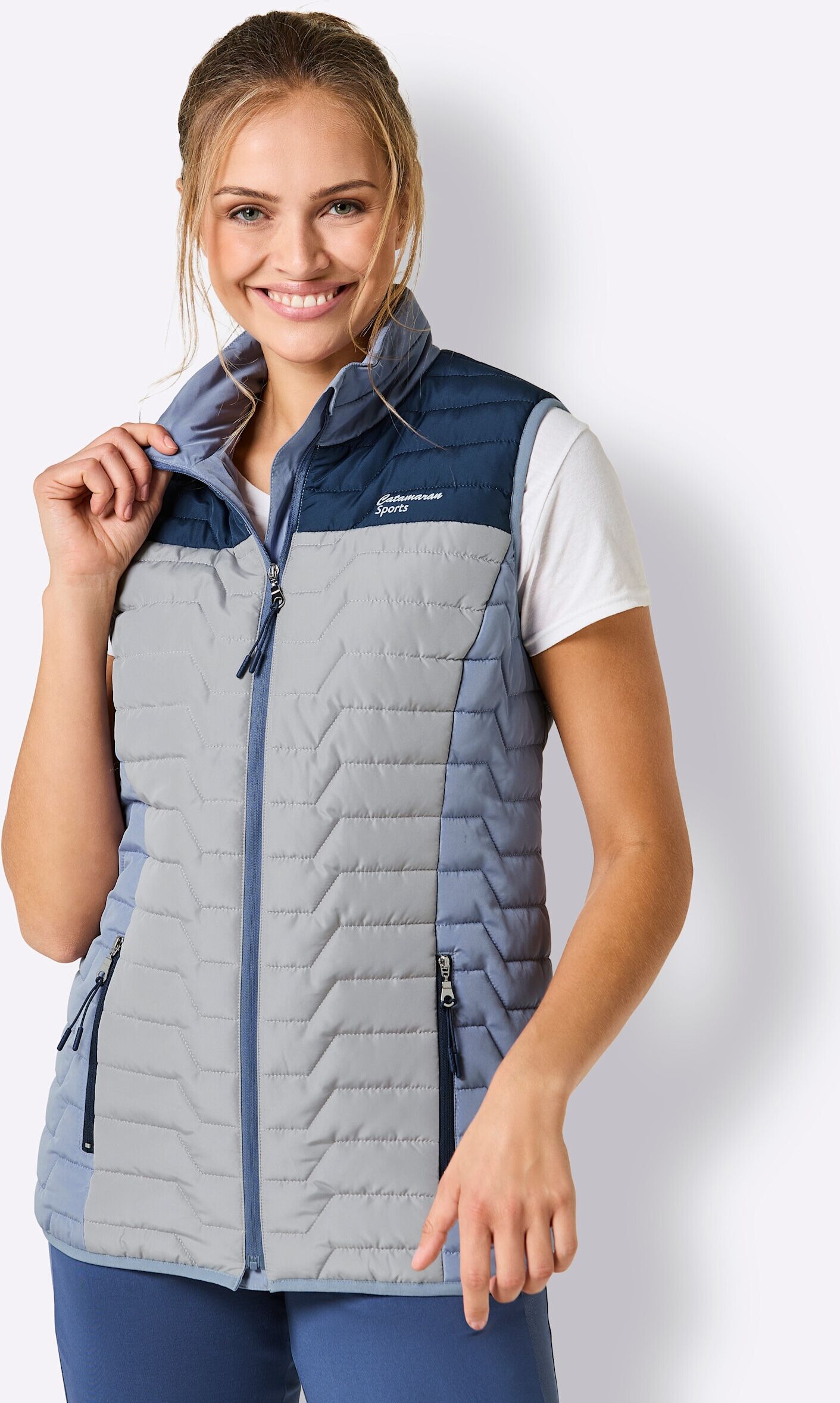 Funktionsweste WITT "Steppweste Steppweste mit elastischen Seiten", Damen, Gr. 40, blau (dunkelblau), Sportlich, Westen Funktionsweste