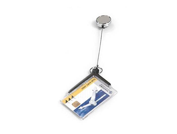 Durable - Porte-badge de sécurité Deluxe - Avec enrouleur chromé rétractable 80 - Pour 1 carte - Format 54 x 86 mm - Boîte de 10 - 830758