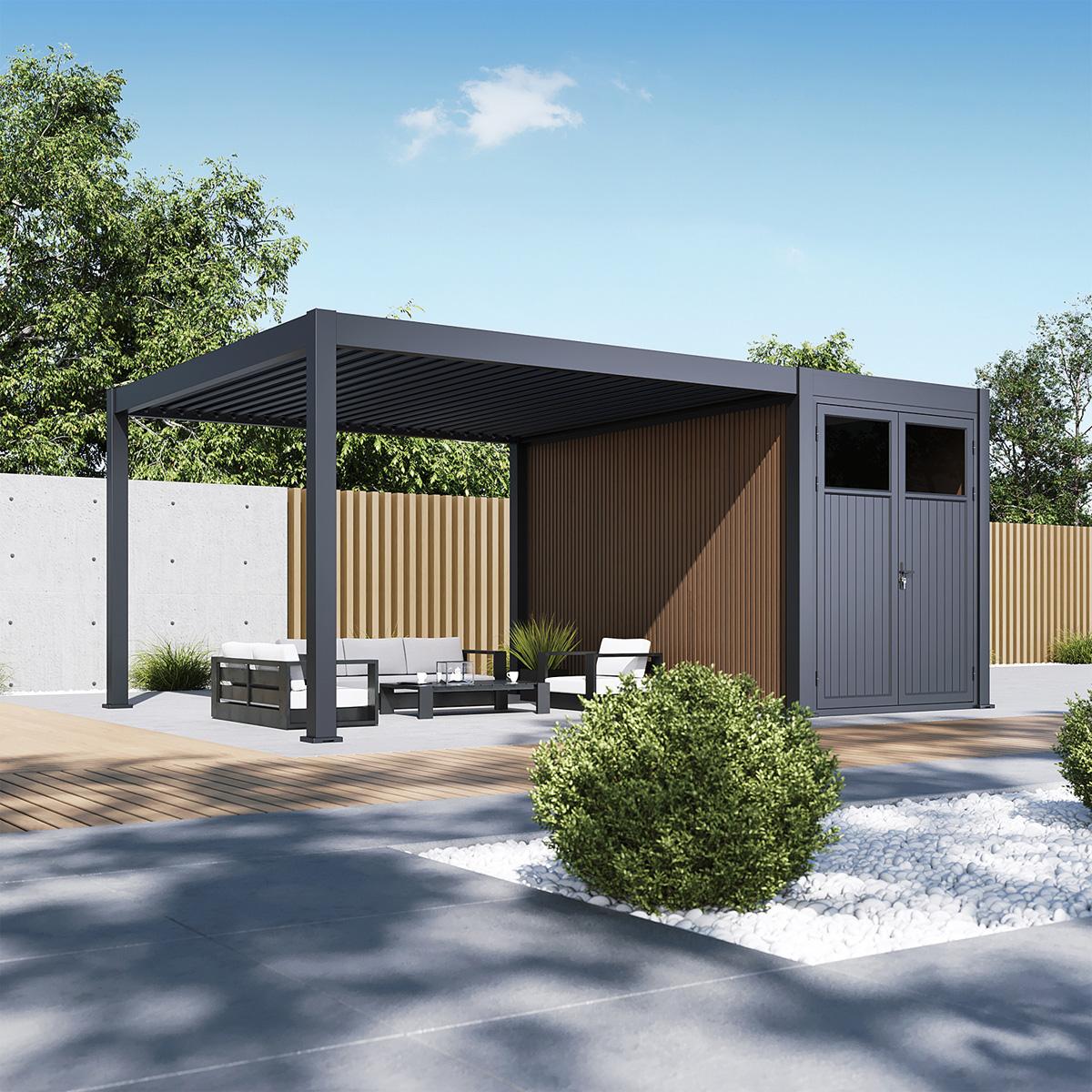 Weide Anbau-Gartenhaus Gerätehaus Aluminium & WPC 4 x 2 m Anthrazit/Teak