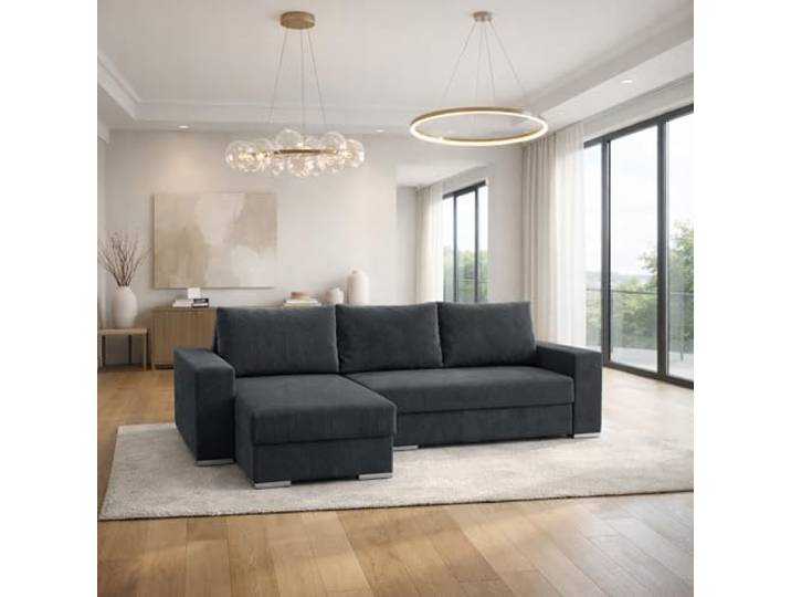 KP-Meble - Ecksofa mit Schlaffunktion - Bravia Sofa - Freistehend - Komfort und Stil in Einer minimalistischen Form Automatisch leicht ausklappbar - 235x140x90cm - Cord - Zoom 22 (Graphit)