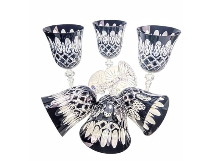MaRika Kristall Weingläser Set – 220 ml, schwarz, handgefertigt – 6er Set Weingläser, perfekt für Rotwein und Weißwein, Geschenkidee