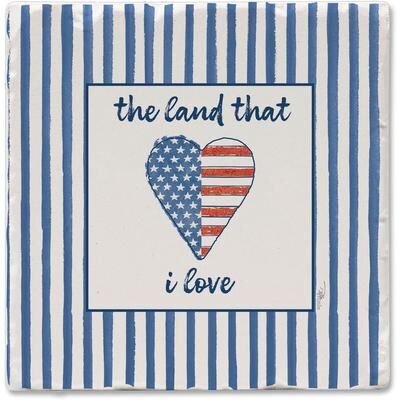 Thirstystone USA Cuties Heart Patriotic Themed 4 Pack Tumbled Tile Coaster Made in The USA
