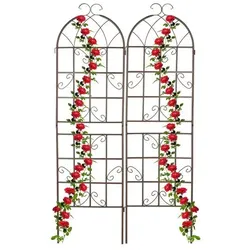 relaxdays 2er-Set Rankgitter Metall 179 cm braun silber