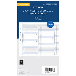 Filofax Kalendereinlagen 28-68445, Jahr 2028, Jahresplan, Leporello-gefalzt, Personal