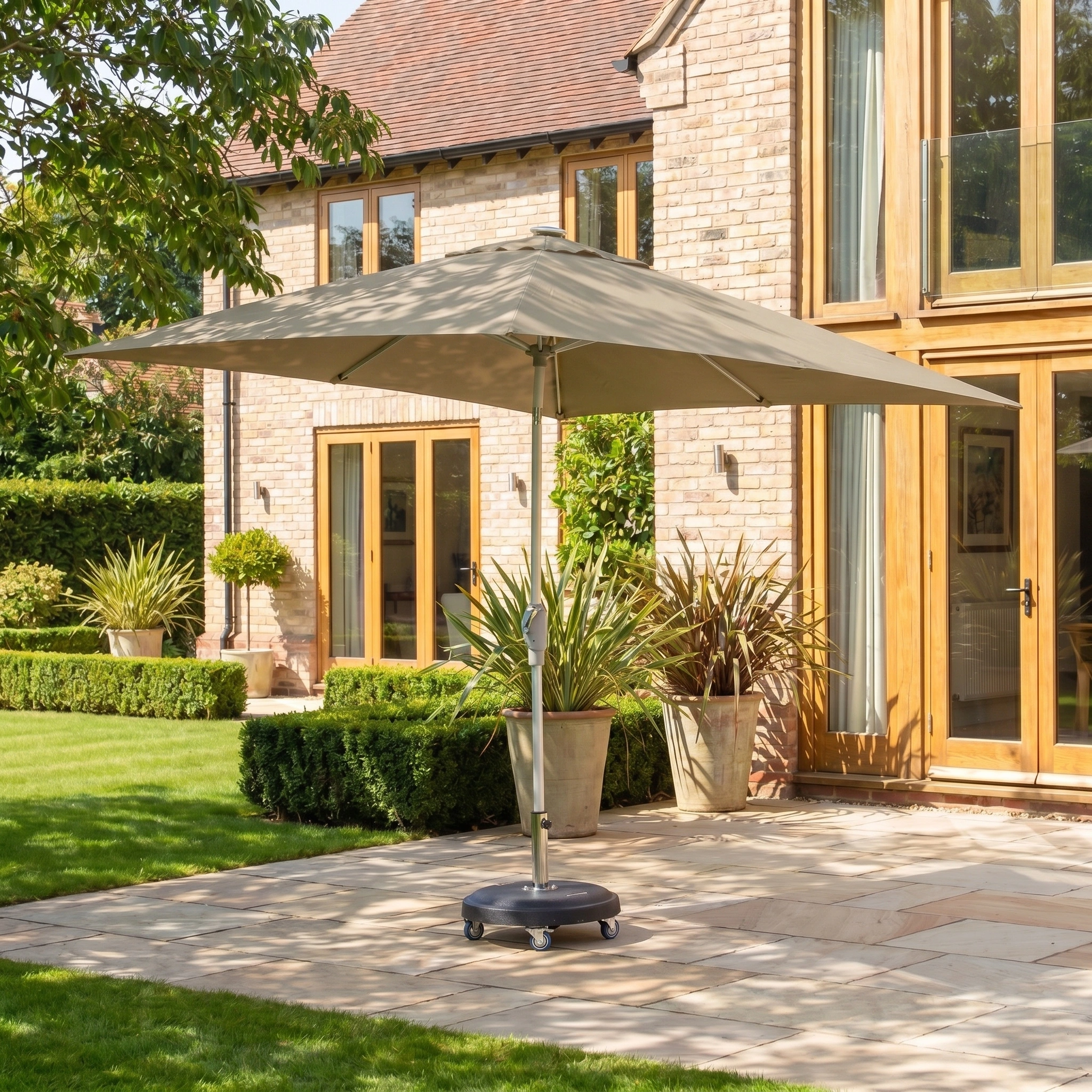 Harbour Lifestyle Zelos 2.5m Square Parasol with LED Lighting in Taupe