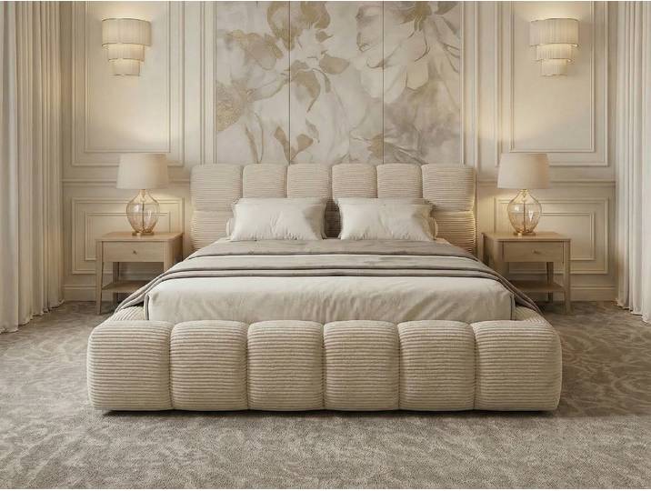 yourhouse24 Polsterbett BOSTON Slim inkl. Bettkasten & Lattenrost, Trend-Cord (Cord-Optik), Platzsparendes Design, 95cm Komfort-Kopfteil & dicke 3D-Struktur