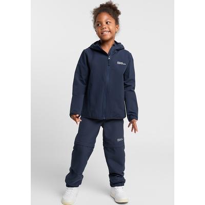 Softshelljacke JACK WOLFSKIN "SOLYD JACKET K", Mädchen, Gr. 128, blau (night, blau), OBERSTOFF: 91% POLYAMID, 9% ELASTHAN. Futter: 100% POLYESTER, Jacken Softshelljacke, mit hohem Kragen, reflektierende Logos, atmungsaktiv, windabweisend