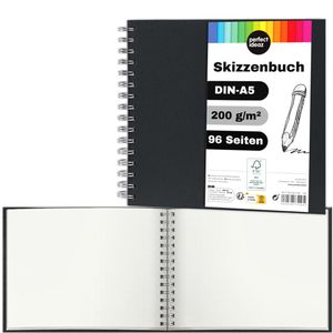 perfect-ideaz Skizzenbuch A5 quer, 200 g/m², weiß, Spiralbindung, 48 Blatt