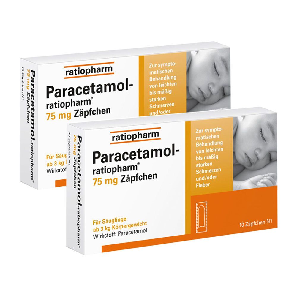 PARACETAMOL-ratiopharm 75 mg Zäpfchen Doppelpack 2x10 St Suppositorien