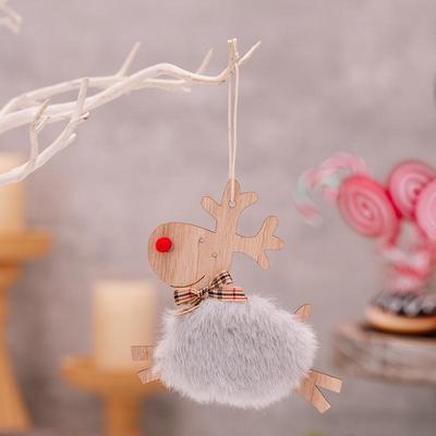 Inspired Deals Rustic Plush Elk Christmas Tree Ornament Wooden Reindeer Hanging Decoration gray