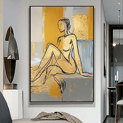 Handgemaltes modernes afrikanisches Gemälde, abstrakte goldene Figur, verwendet für die Wanddekoration im Wohnzimmer, Leinwandbilder, Poster und dekorative Kunst.