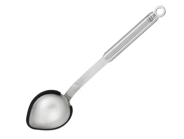 RÖSLE Portionslöffel Silikon, Hochwertiger Schöpflöffel mit Silikonrand und Rundgriff, Edelstahl 18/10, Spülmaschinengeeignet, Silberfarben/Schwarz