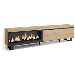 SKRAUT HOME Wohnzimmer-TV-Schrank, Viel Stauraum, 237x35x57cm, Großes TV-Format, XXL-Elektrokamin, Industriedesign, Farbe Eiche _ 497_7