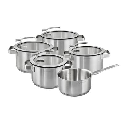 Topf-Set HANSEATIC "STYLE", silber (silberfarben), Töpfe, Deckel mit praktischer Aufhänge-Funktion, Induktion
