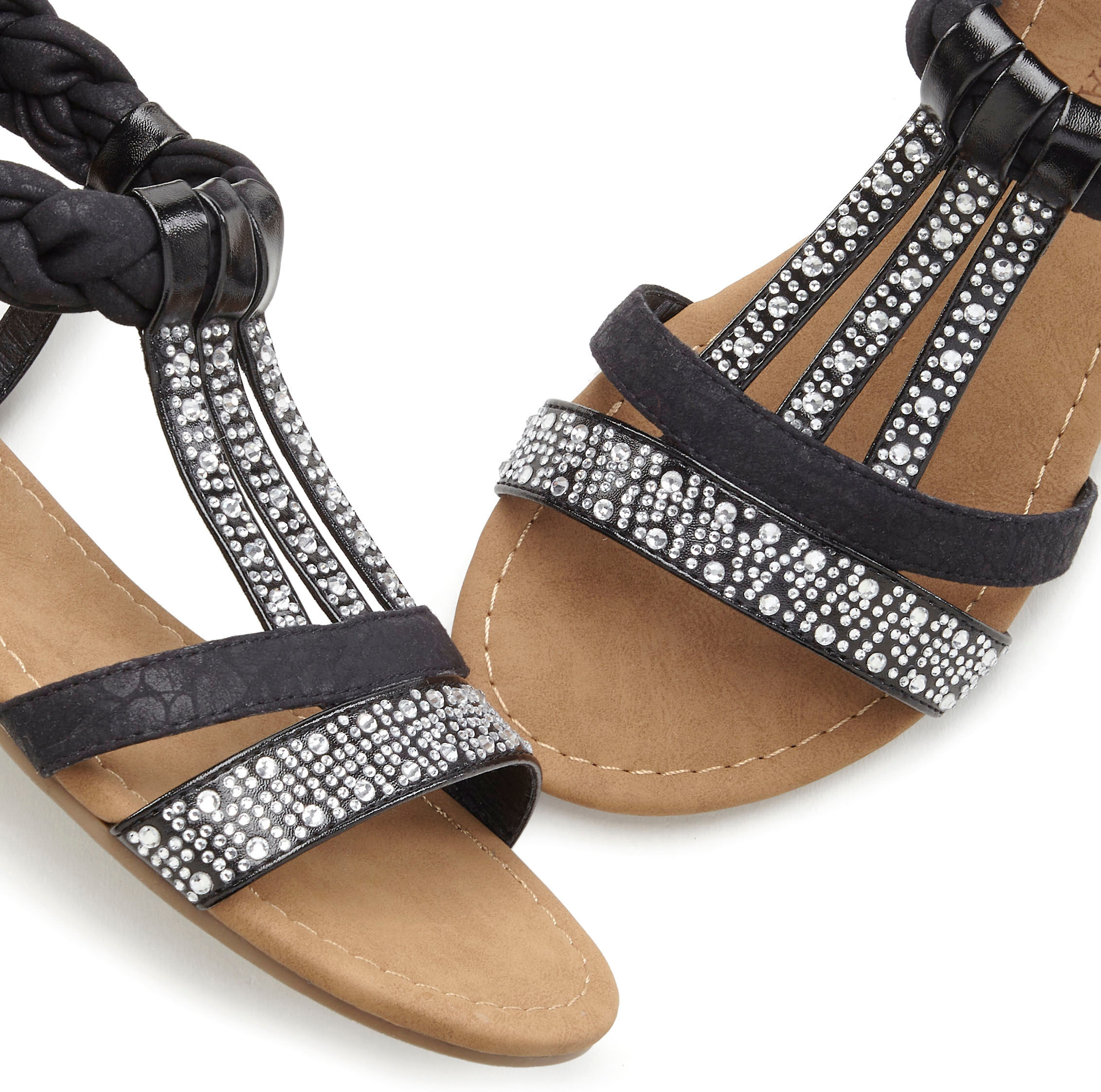 Sandale LASCANA "Sommerschuh, Sandalette", Damen, Gr. 40, schwarz, Obermaterial: 100% Lederimitat. Decksohle: 100% Lederimitat. Futter: 100% Lederimitat. Laufsohle: 100% Lederimitat, Glitzer, unifarben, Basic, Schuhe Sandale, mit Glitzersteinen und kleine