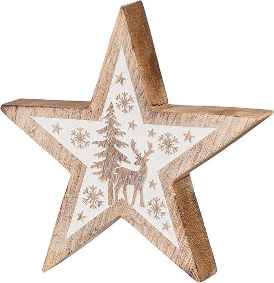 Decoratieve Houten Ster van Mangohout - Natuur Wit - Winter en Kerst Tafeldecoratie