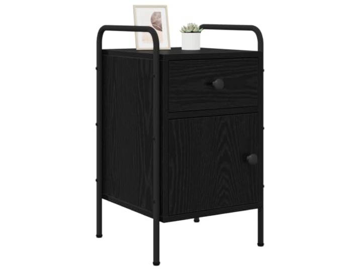 PUGYNBK Nachttisch, 2 Stück, Eiche, Schwarz, 35 x 36,5 x 61 cm Stahlrahmen, Schublade und Schrank, wendbare Tür, verstellbare Beine, Industriestil