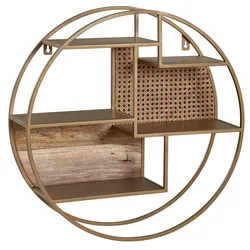 WANDREGAL Massivholz Metall Industrial Stil 62x62x17 cm Rund Wiener Geflecht