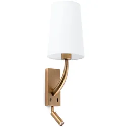 Faro Wandleuchte REM E27, IP20, mit LED-Leser, antik gold, weiß FAR-29683-19