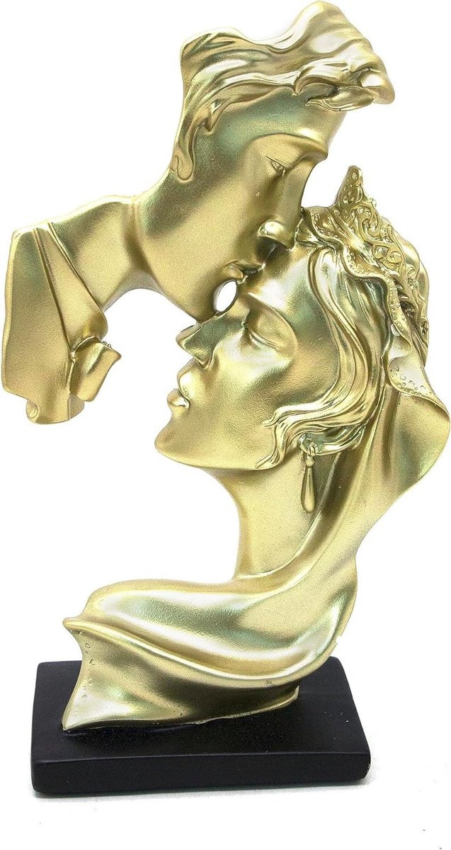 Lover Beeldjes Romantisch Paar Goud - Handgemaakt Design - Hoogte: 26 cm