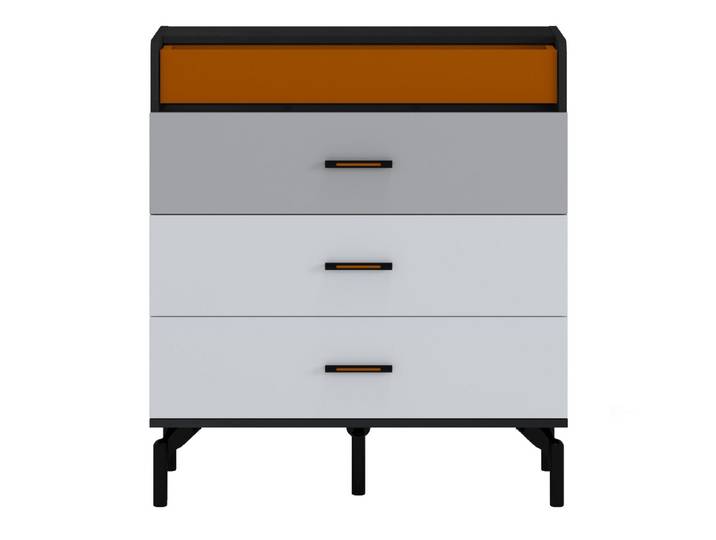 Möbel-Zeit Kommode TREND – Schwarz/Weiß/Grau/Orange – 4 Schubladen mit Soft-Close