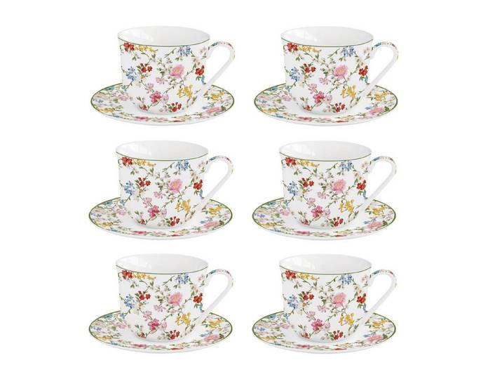 EasyLife Tasse Garden Dreams, Porzellan, Spülmaschinengeeignet, Mehrfarbig, Blumenranken, H: 9.5cm