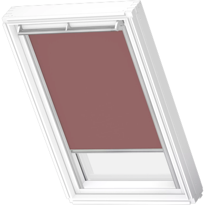 Verdunklungsrollo VELUX "DKL 4578S, Farbe: rosenholz", rot (rosenholz, alufarben), CK02, stufenlos positionierbar, Polyester, Rollos, Verdunklungsrollo, alufarbene Führungsschienen & Griffleiste