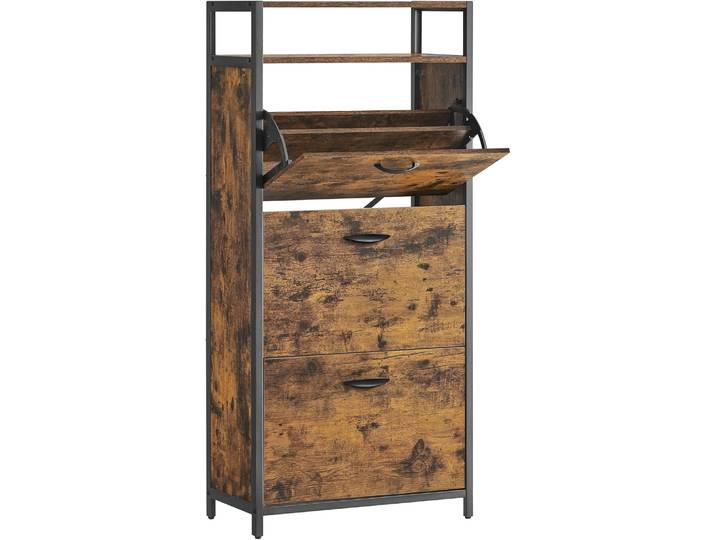 Schuhschrank schmal 3 Klappen vintagebraun