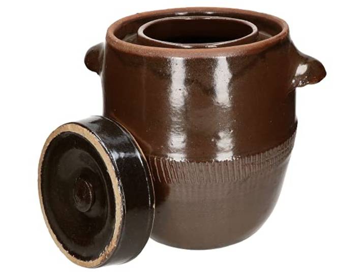 KOTARBAU® Gärtopf 17 L, Sauerkrauttopf, Rumtopf mit Deckel & Wasserrinne Gärbehälter, Gärfass für Sauerkraut & Gurken, Steintopf zum Einlegen, Kimchi Topf zum Fermentieren, Steinzeug, Braun