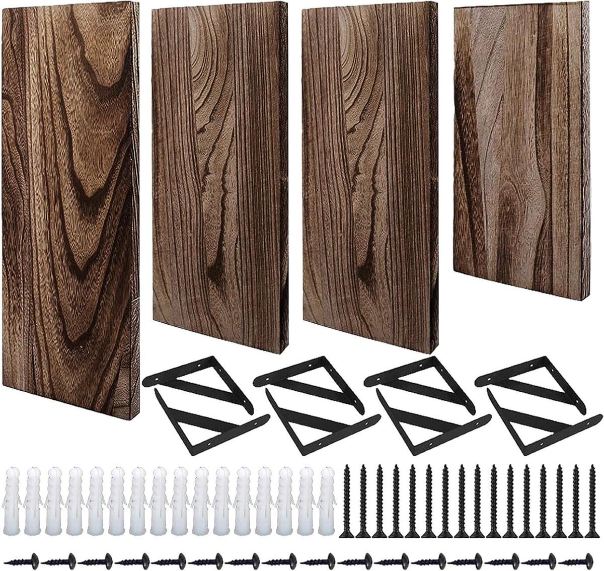 Set van 3 Zwevende Houten Wandplanken - Rustiek Wandrek - Bruin