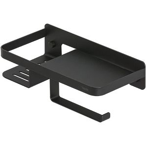 Tiger Toilettenpapierhalter Caddy 1401430746, schwarz, zum Bohren, für 1 Rolle, mit Ablage, aus Edelstahl