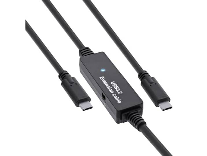 InLine USB 3.2 Gen.1 actieve kabel, USB-C mannelijk naar USB-C mannelijk, maaiingskabel met signaalversterking, verlenging, lange afstanden, voor harde schijven, printers, webcams en meer, 5 m, 35670C