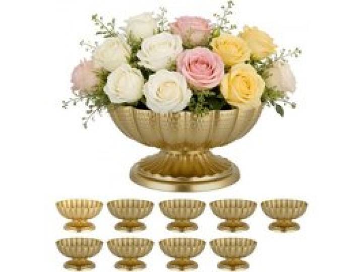 VEVOR 10 Stk. Hochzeitsvasen Tafelaufsatz Blumenvasen für Hochzeit 10 cm Hoch, Metall Tafelaufsatz Vasen mit Blumenständern, Blumenschale Tischdeko für Hochzeiten Party Jubiläumsfeier Zeremonie, Gold