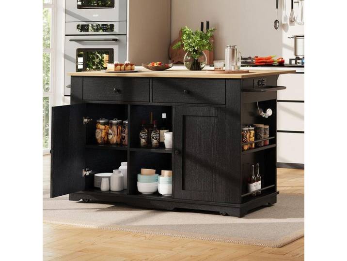 Îlot cuisine desserte équipée Ilot central cuisine avec plan de travail desserte à manger avec veinage de bois noir