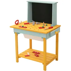WERKBANK KINDER HOLZ ‎101x37x81 cm ‎Gelb-Türkis