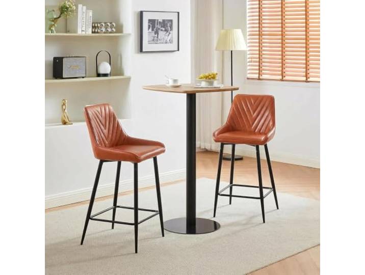 twwhyg Industrieller Barhocker aus Kunstleder mit Rückenlehne, gepolsterter hoher Esszimmerstuhl for die Frühstücksbar auf der Küchentheke, auf der Kneipeninsel(Brown,Set of 2)