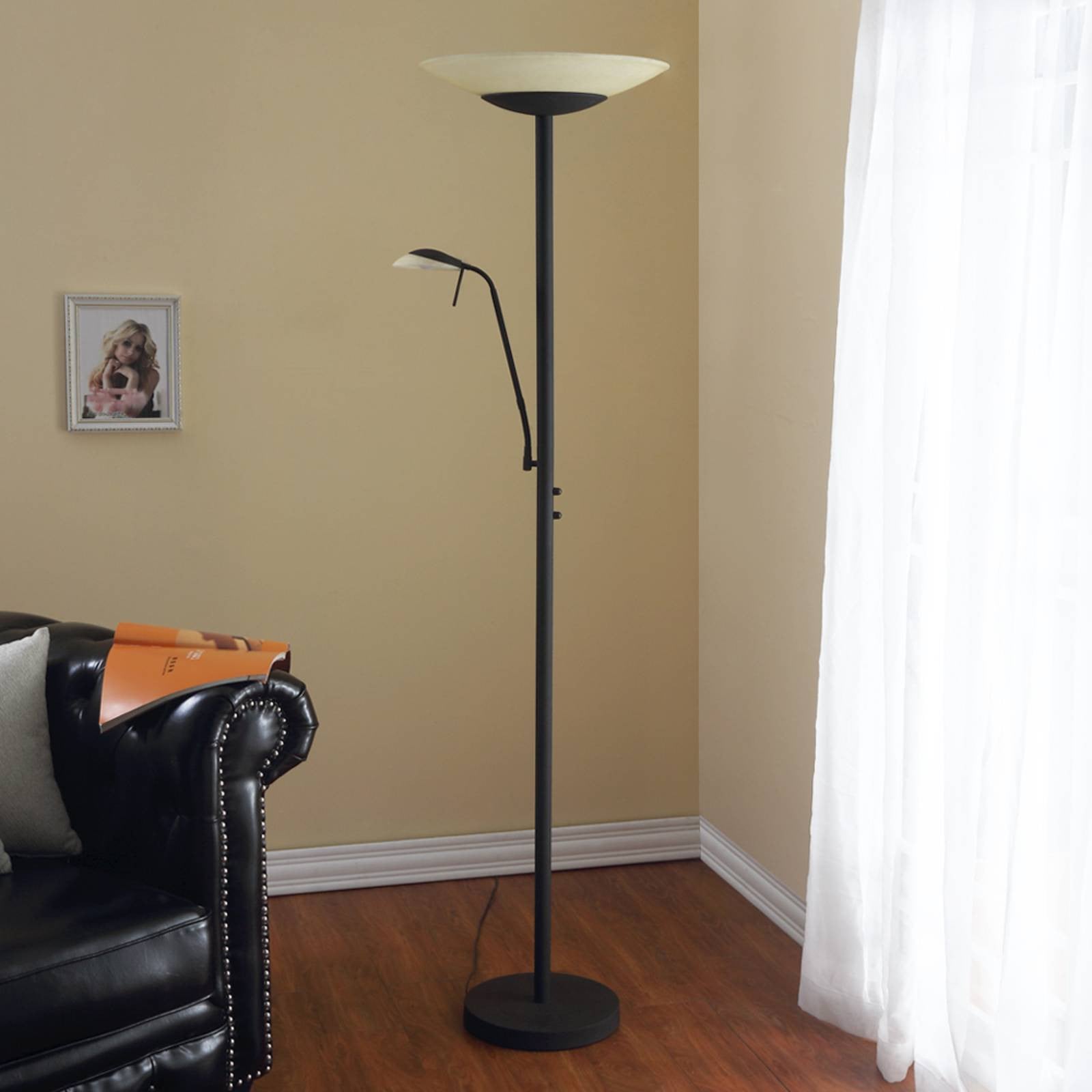 Lindby LED-vloerlamp Ragna, dimbaar, bruin/zwart, modern metaal