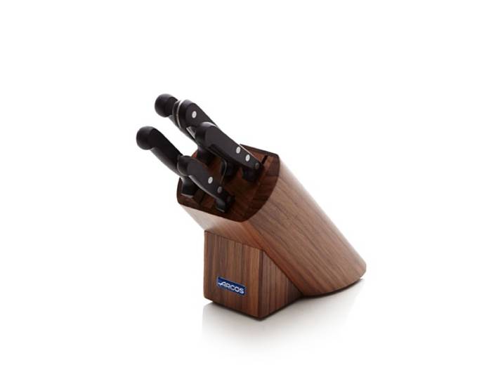 ARCOS Messerset aus Nitrum Edelstahl - 5-teilig, Ergonomischer Griff aus Polyoxymethylen, Kiefernholzblock - Schwarz, Serie Universal