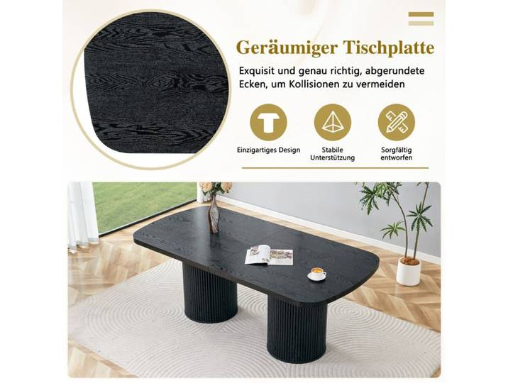 BEL Table Ovale Cuisine MDF Aspect Bois Pied Cannelé Style Wabi-Sabi Mid-Century Moderne