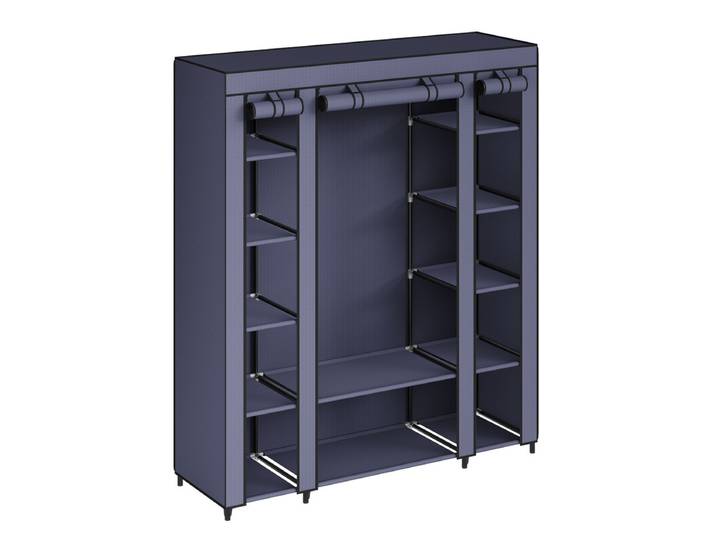 JOYFURNOS Organisateur de rangement pour vêtements, armoire de dressing portable, tringle à vêtements avec housse en tissu, 150 x 45 x 175 cm, bleu foncé