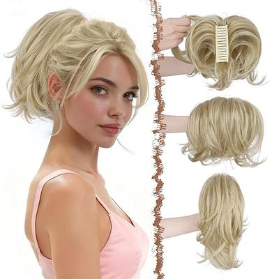 Haarverlängerungen mit Krallenclips für kurze Pferdeschwänze – DIY-Haarteile aus biegsamen Metallen für einen voluminösen, lockeren Dutt, glatte, synthetische Haarteile, Pferdeschwanzverlängerung für