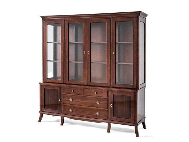 Xlmoebel Vitrine Klassischer Vitrinenschrank aus Holz mit Glastüren und Schubladen (1-St., Vitrinenschrank aus Holz) Made in Europa