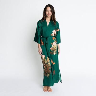 KIM + ONO Peony & Butterfly Kimono Robe - Long   KIM+ONO - emerald / one size