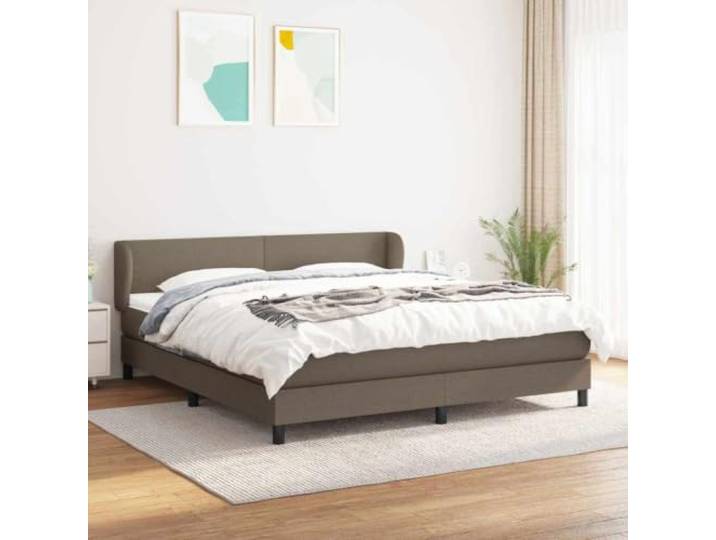 Boxspringbett Taupe 160 x 200 cm aus Polyester und Massivholz Stoff Stoffbezug aus 100% Polyester, höhenverstellbares Kopfteil, Taschenfederkernmatratze 160 x 200 cm, inkl. Topper, fürs