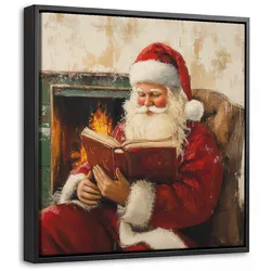 LEINWAND Bilder mit Rahmen - Weihnachten - Weihnachtsmann - Winter - Open Fireside - 20x20